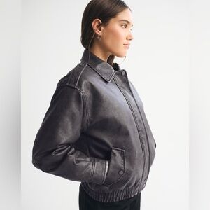 Abercrombie & Fitch Vegan Leather Distressed Bomber Jacket Size Small